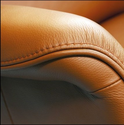 Close-up of stitched Rossini leather upholstery